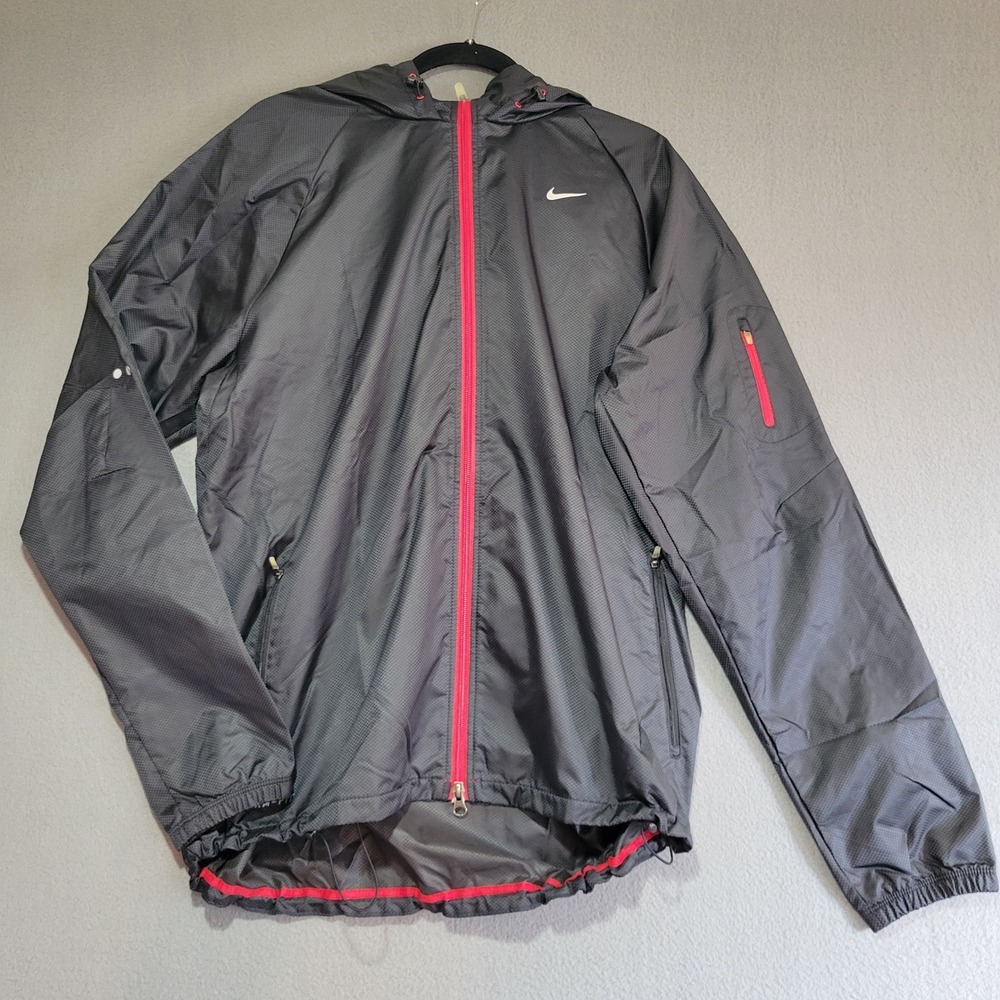 Nike Storm-FIT Hooded Windbreaker Jacket Gray Red XL Reflective Running Coat NEW
